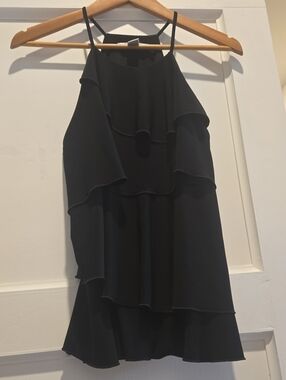 White House Black Market Black Ruffled Tier Top